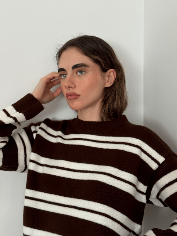Retrobird Striped Brown Knit Sweater