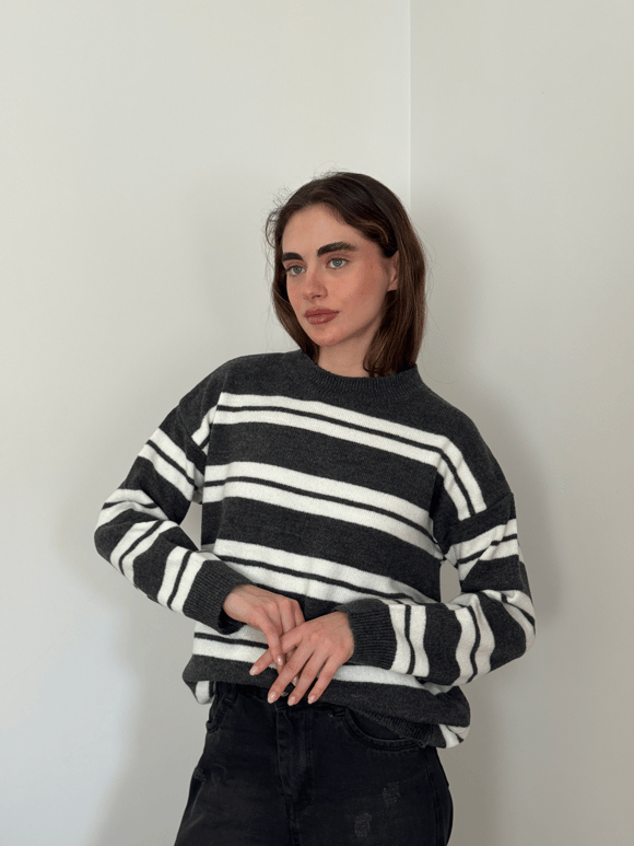 Retrobird Striped Smoke Gray Knit Sweater