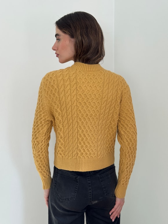 Retrobird Patterned Mustard Knit Sweater