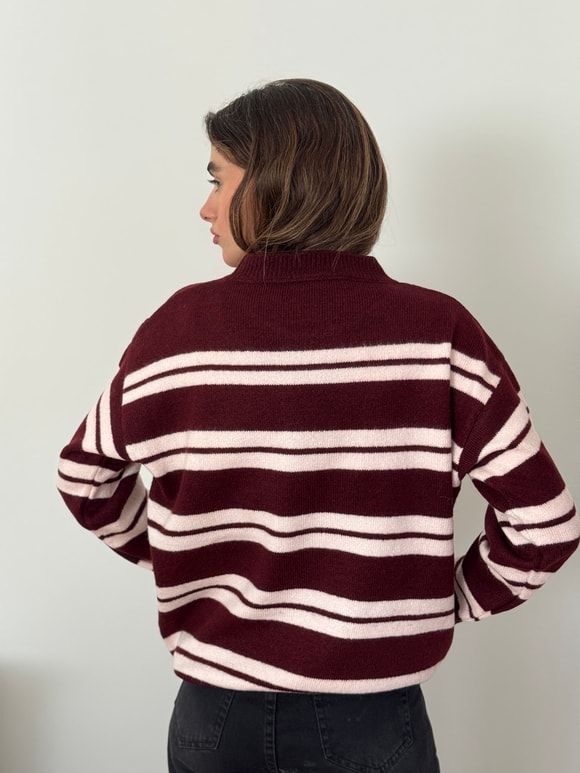 Retrobird Striped Burgundy Knit Sweater
