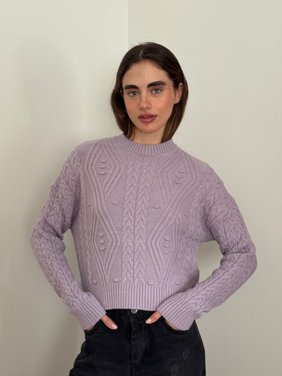 Retrobird Kabartma Desenli Lila Triko Kazak
