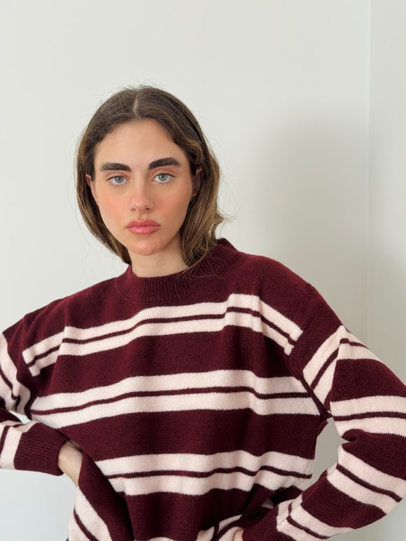 Retrobird Striped Burgundy Knit Sweater