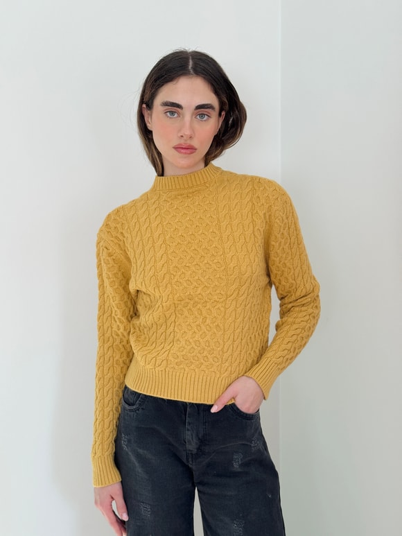 Retrobird Patterned Mustard Knit Sweater