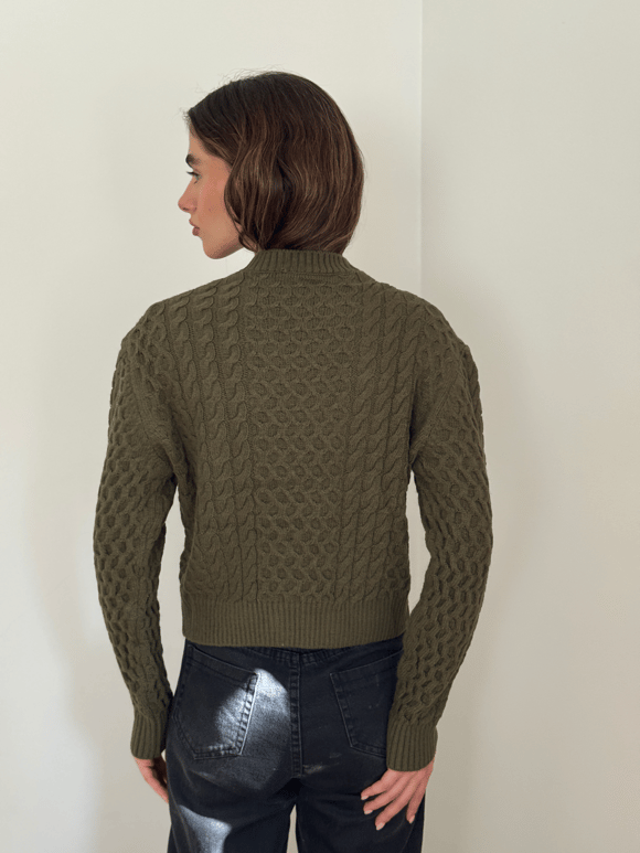 Retrobird Patterned Khaki Knitwear Sweater