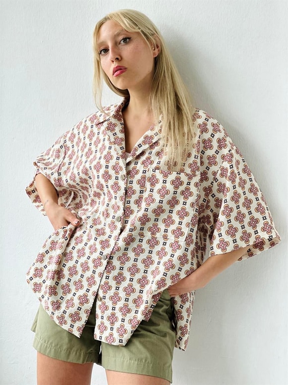 Retrobird Unisex Standart Model Somon Renkli Oversize Retro Yaka Gömlek