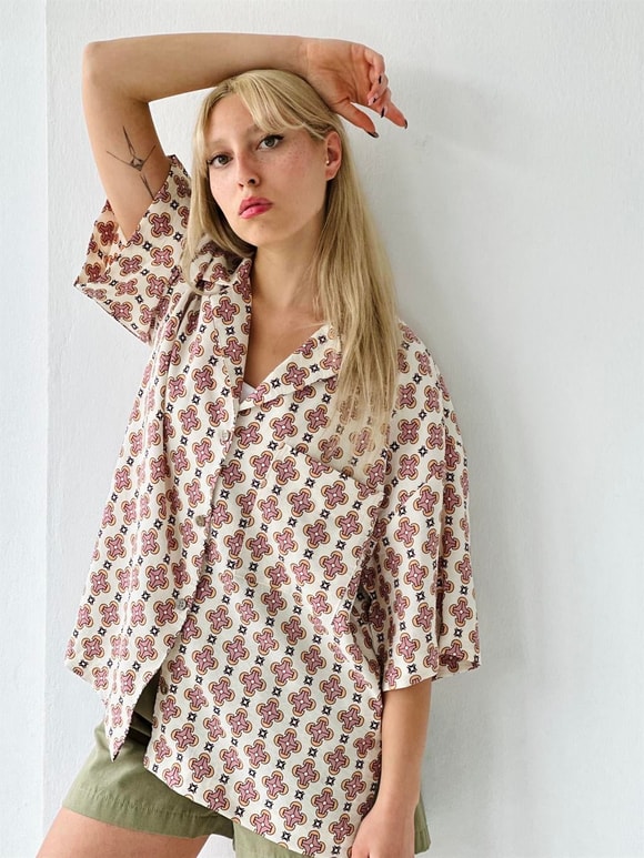 Retrobird Unisex Standart Model Somon Renkli Oversize Retro Yaka Gömlek