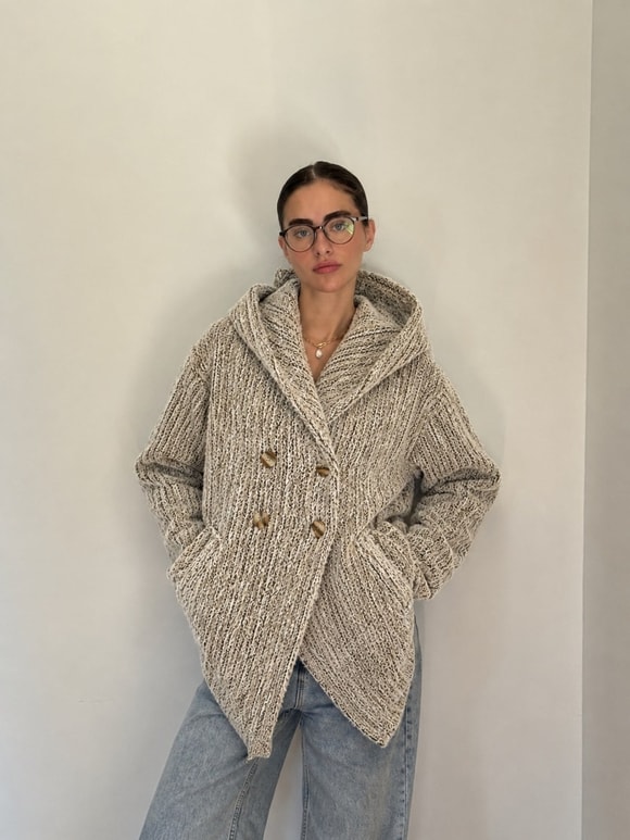 Retrobird Urban Retro Kapüşonlu Oversize Krem Ceket Kaban