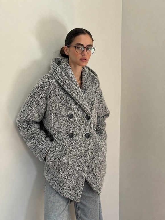 Retrobird Urban Retro Kapüşonlu Oversize Gri Ceket Kaban