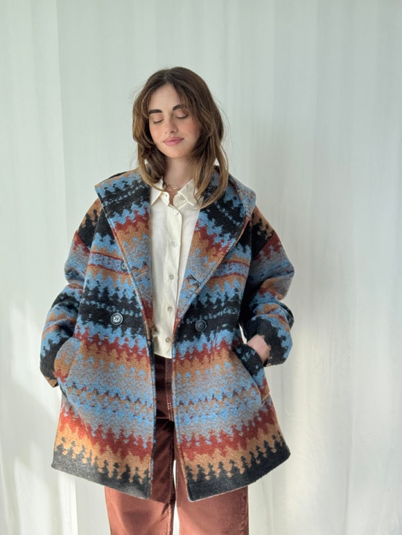 Retrobird Urban Retro Hooded Multicolored Oversize Jacket Coat