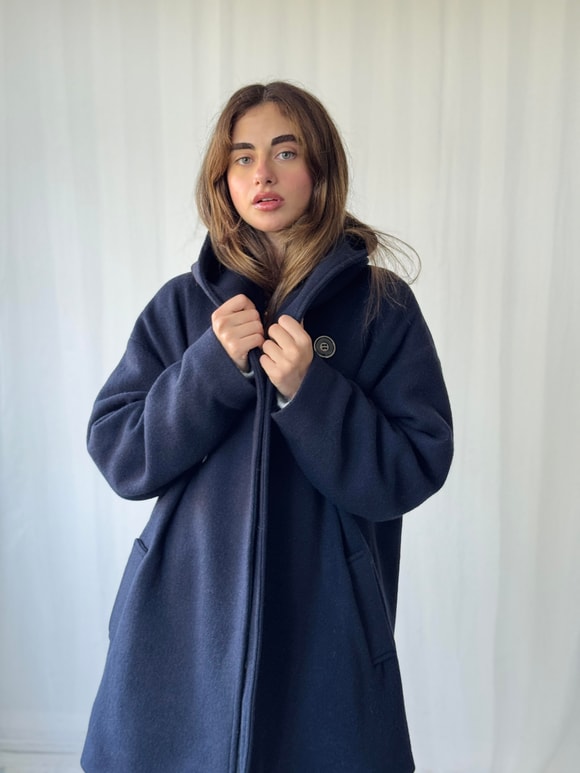 Retrobird Urban Retro Hooded Oversize Navy Blue Jacket Coat