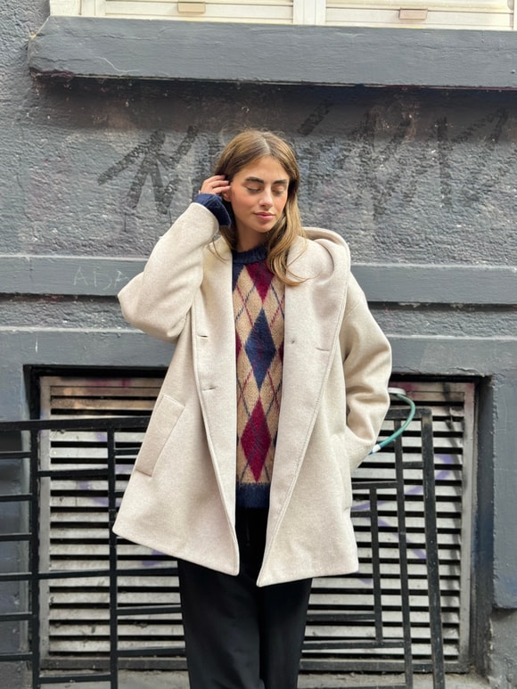Retrobird Urban Retro Kapüşonlu Oversize Bej Ceket Kaban
