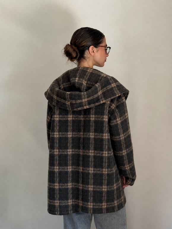 Retrobird Urban Retro Kapüşonlu Oversize Koyu Kahve Ceket Kaban