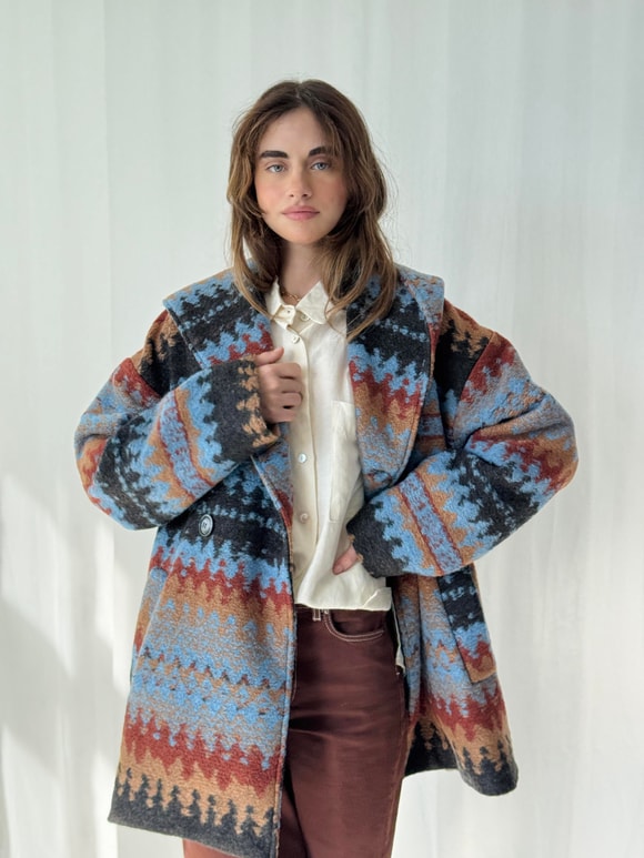 Retrobird Urban Retro Hooded Multicolored Oversize Jacket Coat