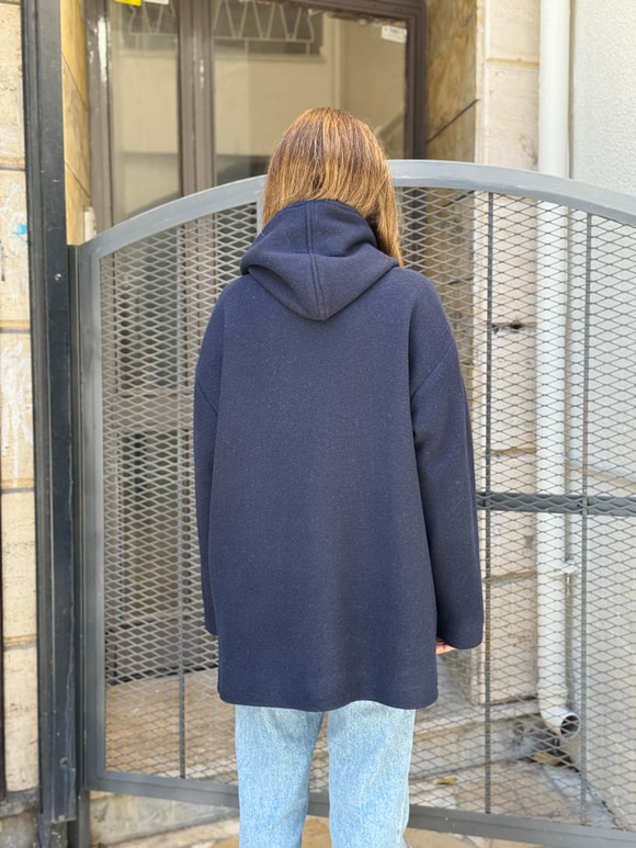 Retrobird Urban Retro Hooded Oversize Navy Blue Jacket Coat