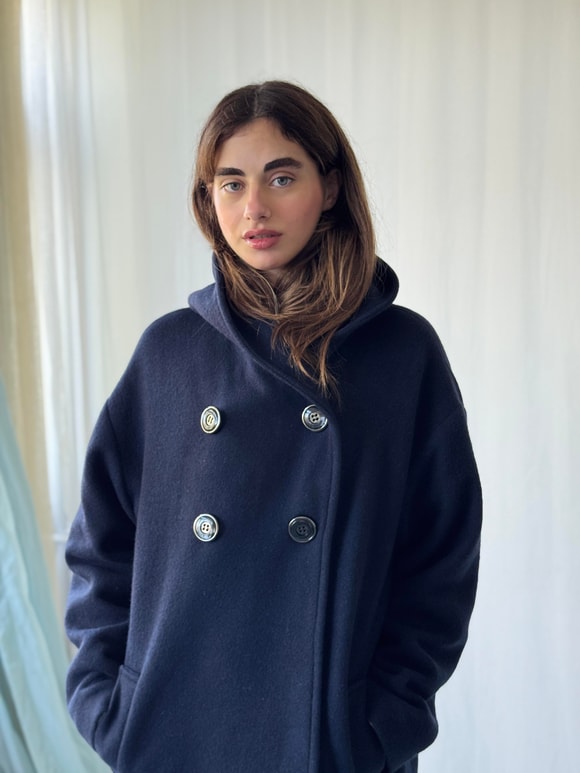 Retrobird Urban Retro Hooded Oversize Navy Blue Jacket Coat