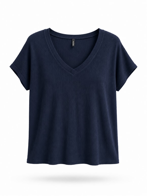 Retrobird V-Neck Draped Dark Navy T-Shirt Top