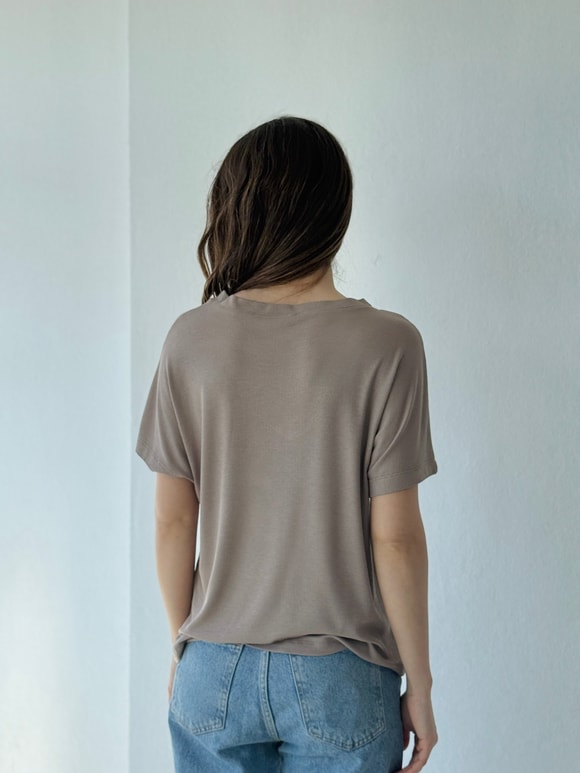 Retrobird V-Neck Corset Draped Mink T-Shirt Top