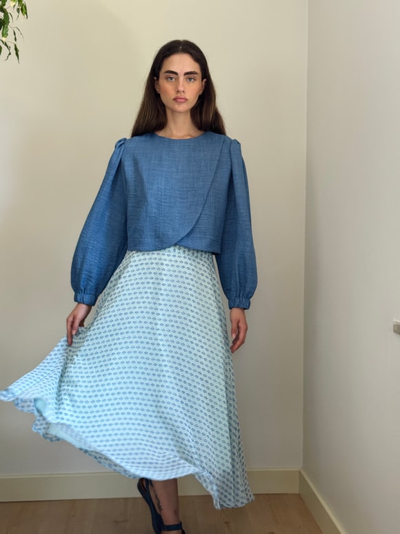 Retrobird Valerie Şifon Kloş Astarlı Açık Mavi Uzun Etek