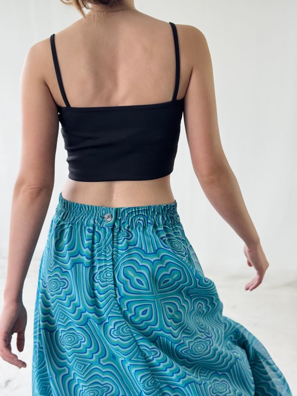 Retrobird Valerie Chiffon Flared Lined Turquoise Long Skirt