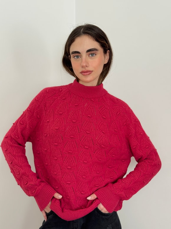 Retrobird Fuşya Vintage Örme Triko Kazak