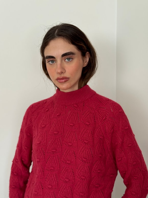 Retrobird Fuşya Vintage Örme Triko Kazak