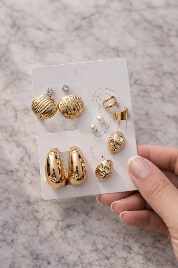 Retrobird Vintage Style Golden Muse Altın Renkli 6lı Küpe Seti