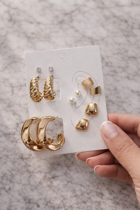 Retrobird Vintage Style Golden Muse Gold Renkli 6lı Küpe Seti