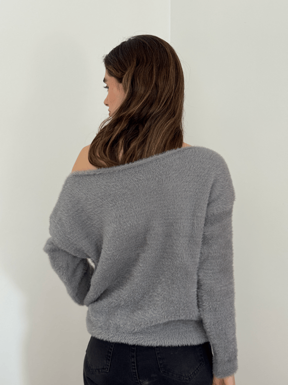 Retrobird Gri Yumuşak Soft Tüylü Cozy Triko Kazak
