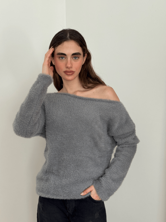 Retrobird Gri Yumuşak Soft Tüylü Cozy Triko Kazak
