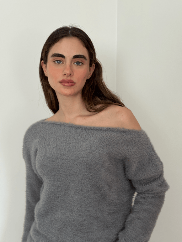 Retrobird Gri Yumuşak Soft Tüylü Cozy Triko Kazak