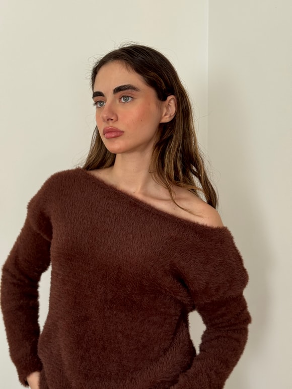 Retrobird Kahverengi Yumuşak Soft Tüylü Cozy Triko Kazak
