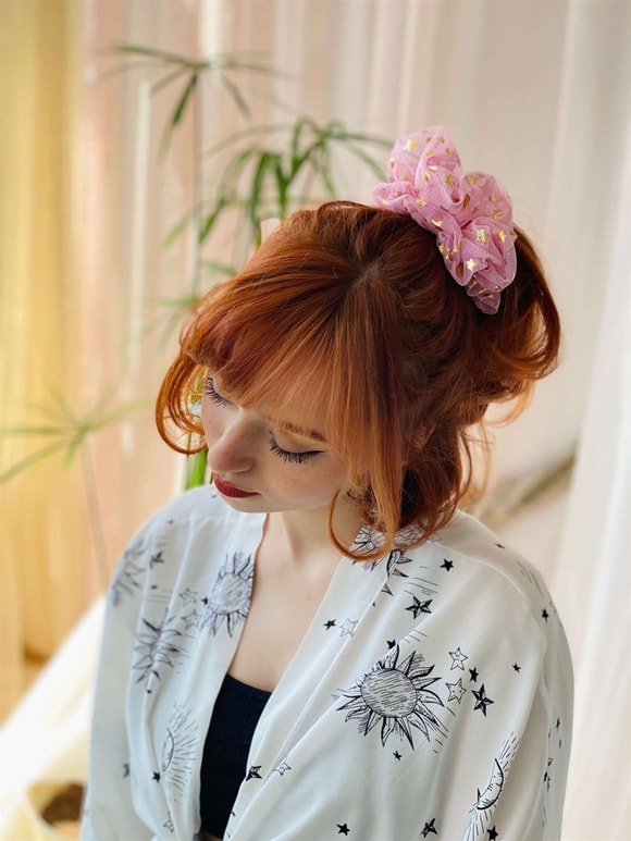 Retrobird Standart Boyutlu Pembe Renkli Büyük Boy Scrunchie Simit Toka