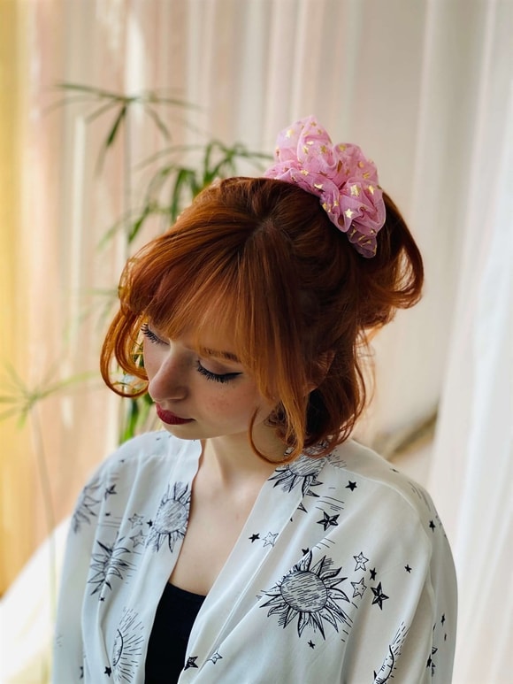 Retrobird Standart Boyutlu Pembe Renkli Büyük Boy Scrunchie Simit Toka
