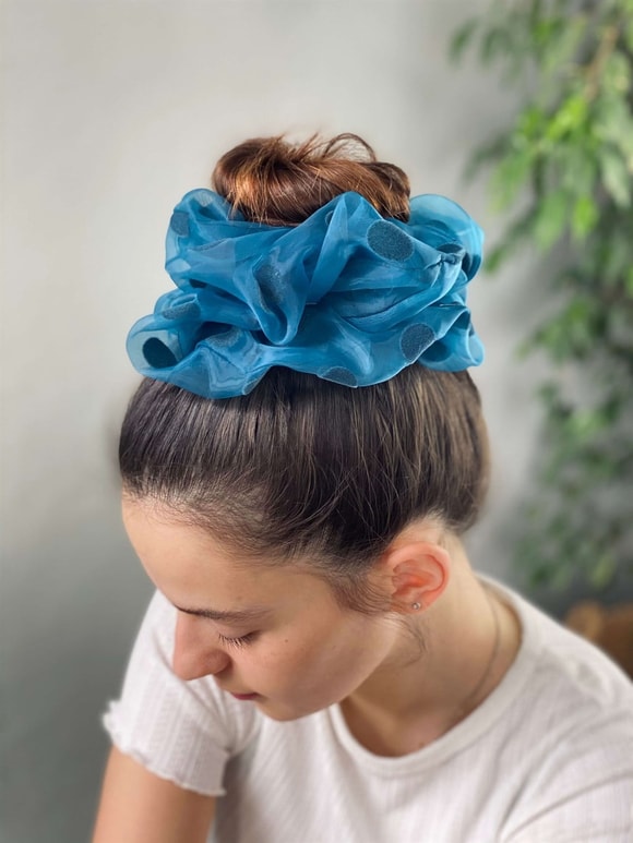 Retrobird Mavi Standart Boyutlu Renkli Büyük Boy Scrunchie Simit Toka