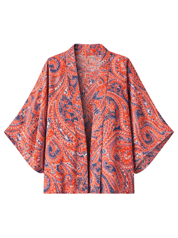 Retrobird Design Boho Pattern Coral Mini Kimono