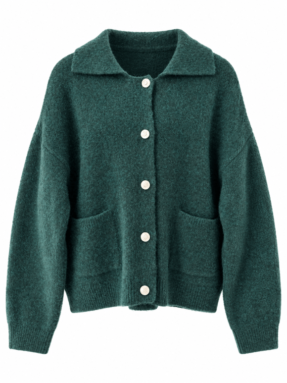 Retrobird Darcy Polo Yaka Cepli Koyu Yeşil Triko Hırka