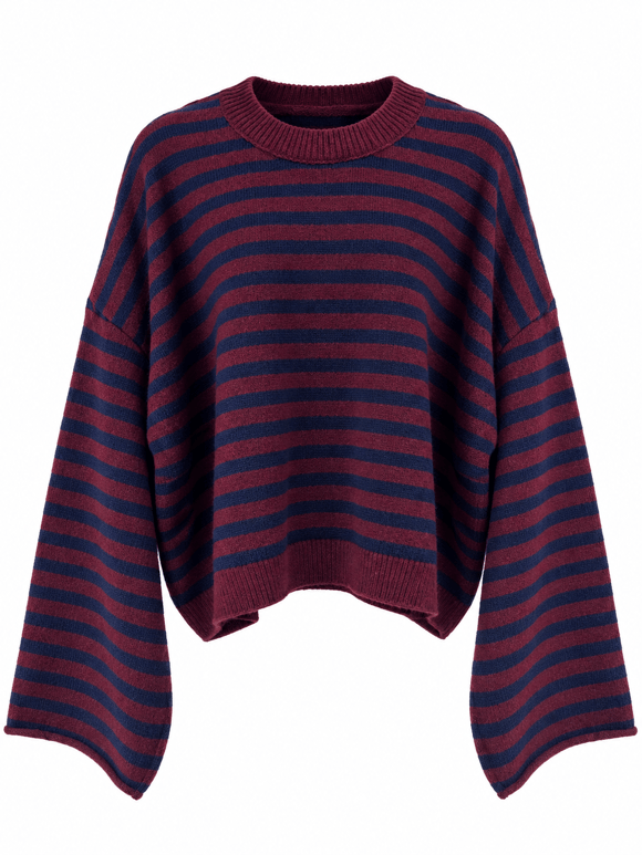 Retrobird Livia Oversize Çizgili Lacivert - Mürdüm Triko Kazak