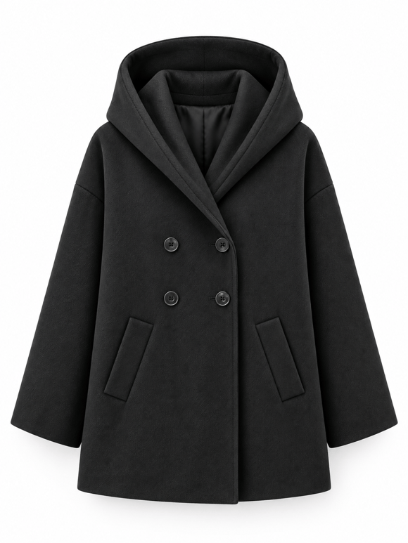 Retrobird Urban Retro Kapüşonlu Oversize Siyah İnce Ceket Kaban