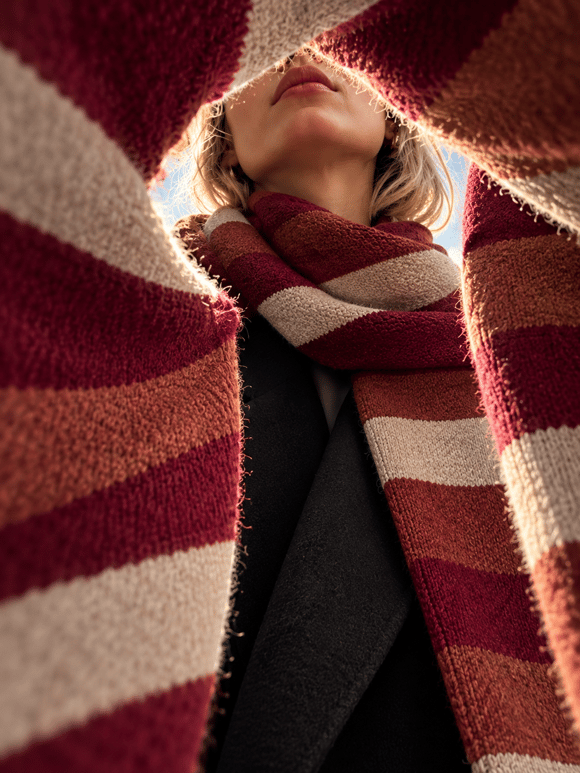 Retrobird Retro Çizgili Oversize Bordo Unisex Triko Atkı