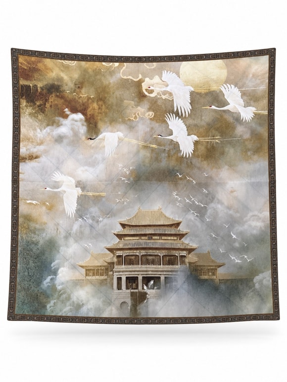 Retrobird Satensi Gri - Sarı Kare Şal