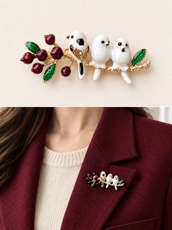 Retrobird Romy Beyaz Kuş Figürlü Vintage Broş