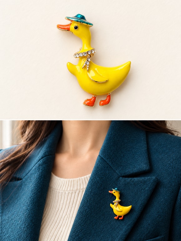Retrobird Romy Sarı Ördek Figürlü Vintage Broş