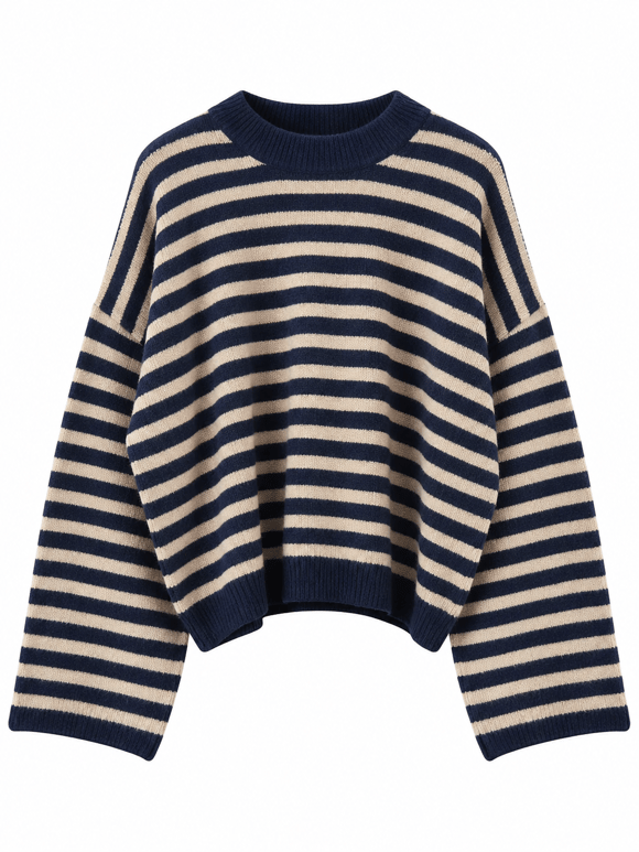 Retrobird Livia Oversize Çizgili Lacivert - Taş Triko Kazak