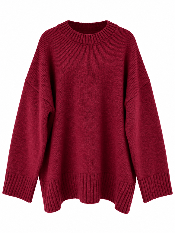 Retrobird Bess Oversize Bisiklet Yaka Bordo Basic Triko Kazak