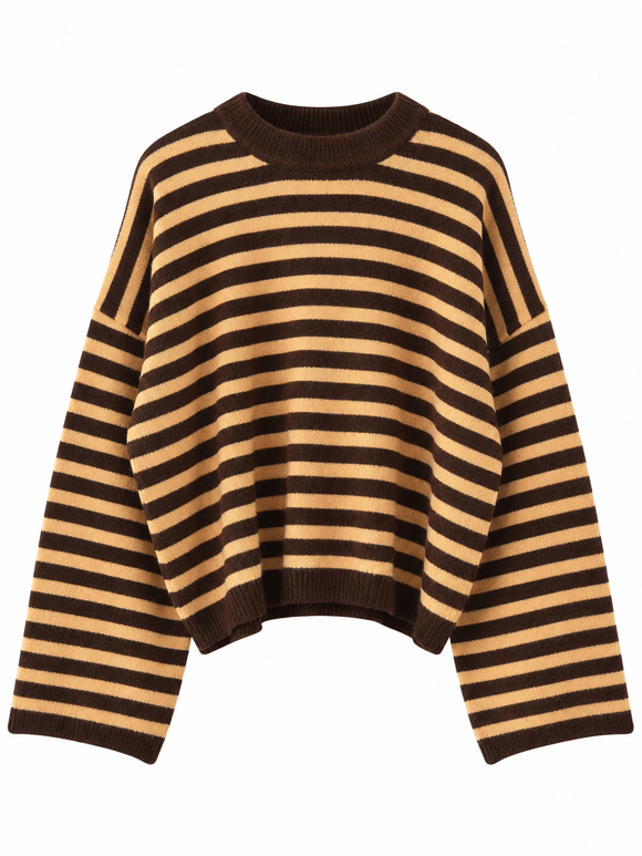 Retrobird Livia Oversize Çizgili Sarı - Kahve Triko Kazak