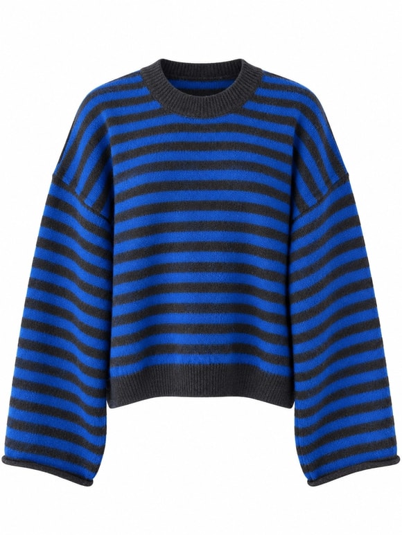 Retrobird Livia Oversize Siyah Çizgili Saks Mavi Triko Kazak