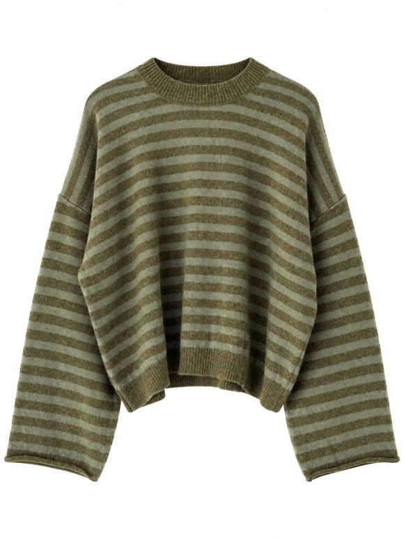 Retrobird Livia Oversize Çizgili Yeşil Triko Kazak