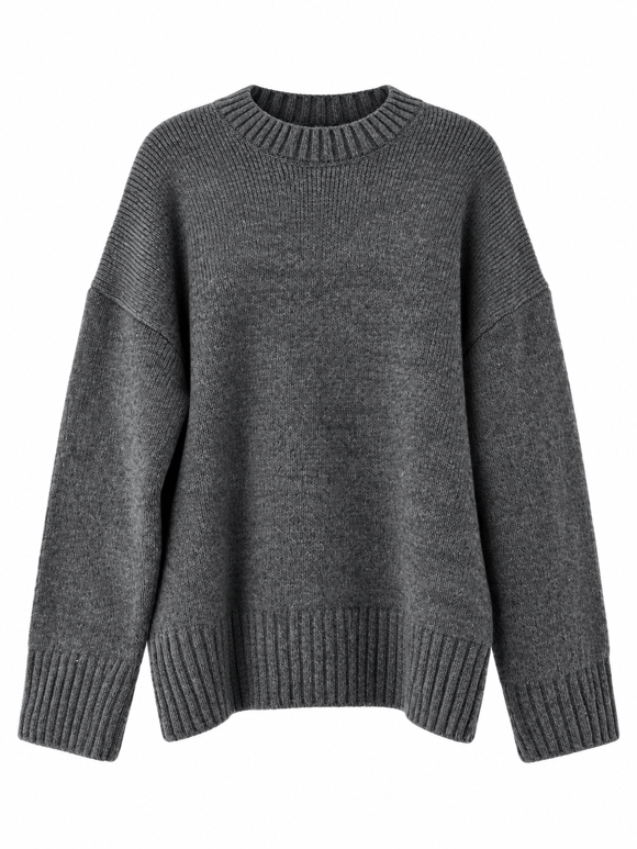 Retrobird Bess Oversize Bisiklet Yaka Koyu Gri Basic Triko Kazak