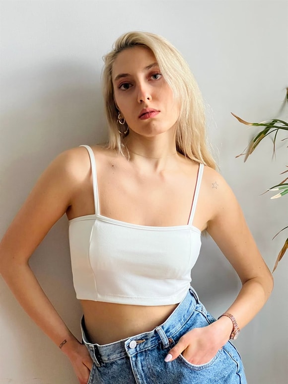 Retrobird Ecru Colored Lycra Women's Crop Top