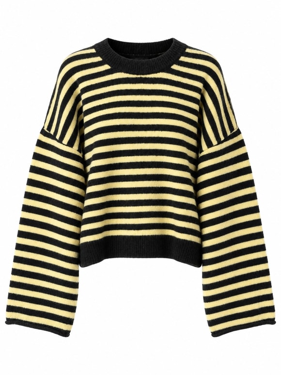 Retrobird Livia Oversize Siyah Çizgili Sarı Triko Kazak